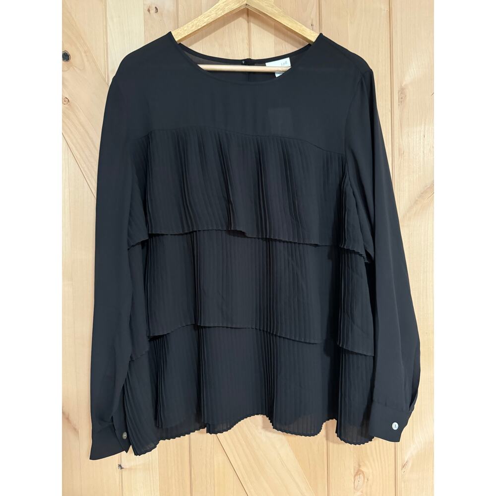 J. Jill | Black Layered Accordion Long Sleeve Dress Blouse NWT | Size XL